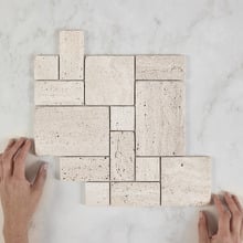 Soline Tumbled Beige French Pattern Travertine Mosaic Tile